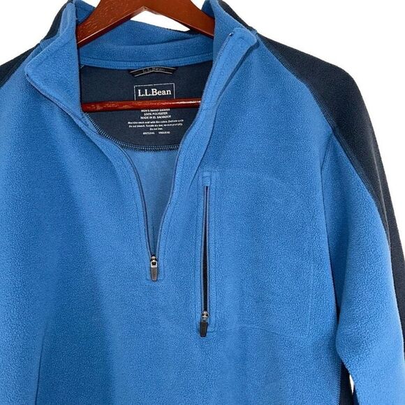 L.L. Bean Mens Blue Colorblocked 1/4th Zip Pullover Fleece Sweatshirt Large - Picture 4 of 9